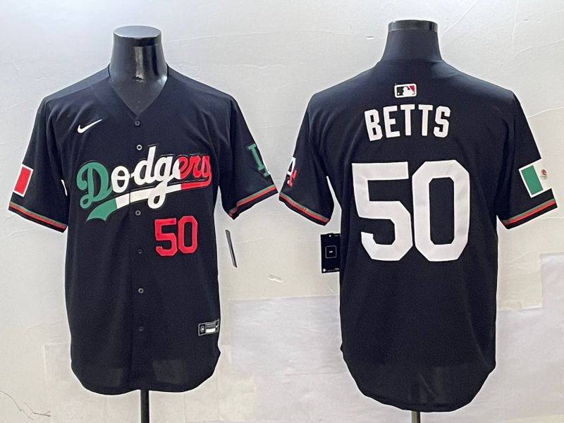 Men Los Angeles Dodgers 50 Betts Black Mexico Nike 2025 MLB Jersey style 2